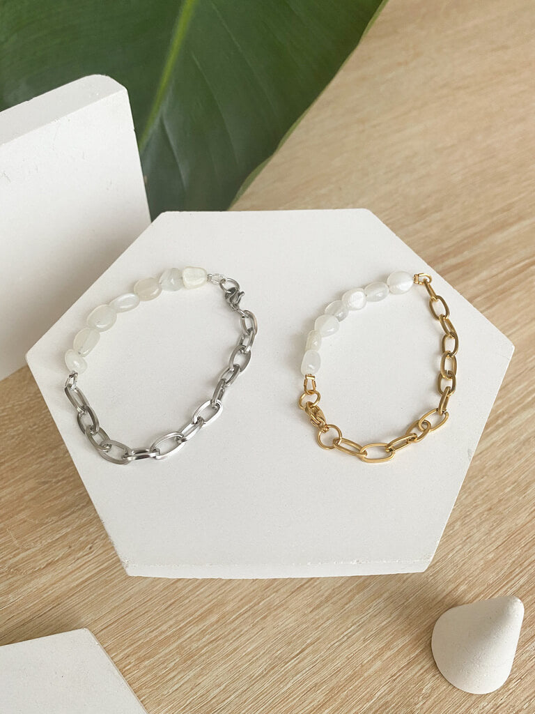 bracelet en pierre naturelle pierre de lune blanc et acier inoxydable pas cher idee cadeau